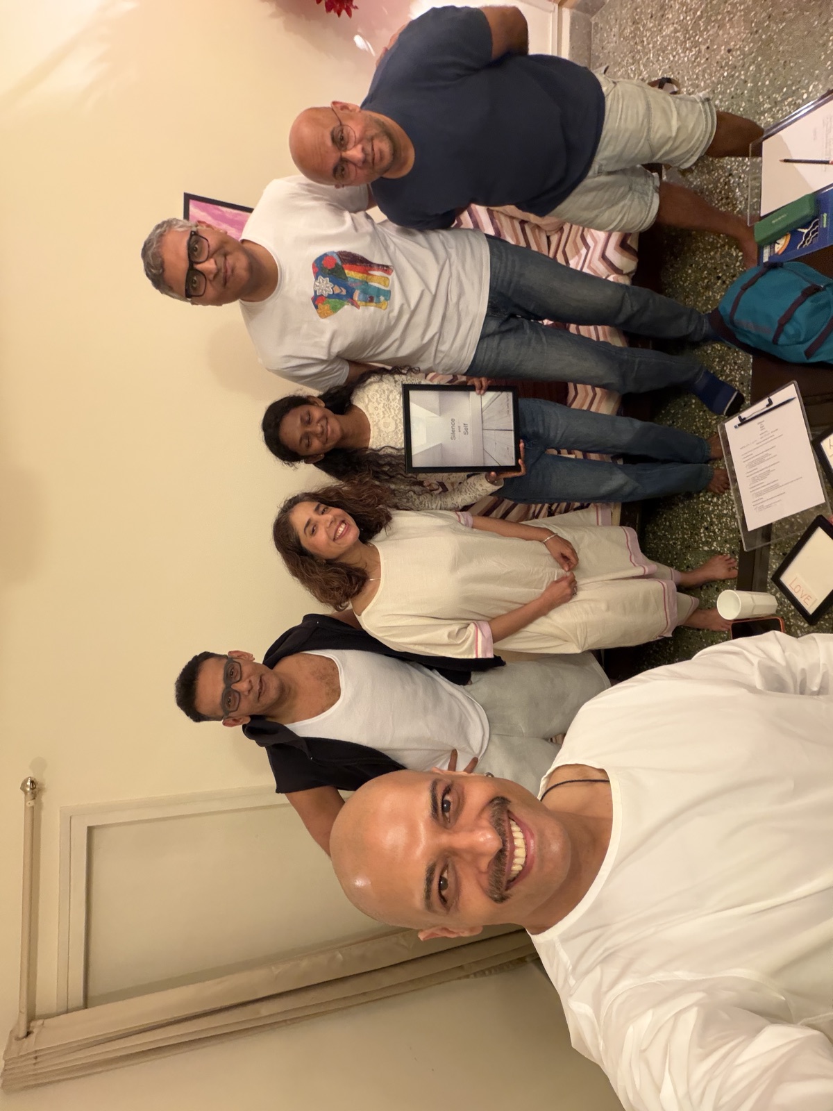Participants smiling together after a Silence and Self workshop
